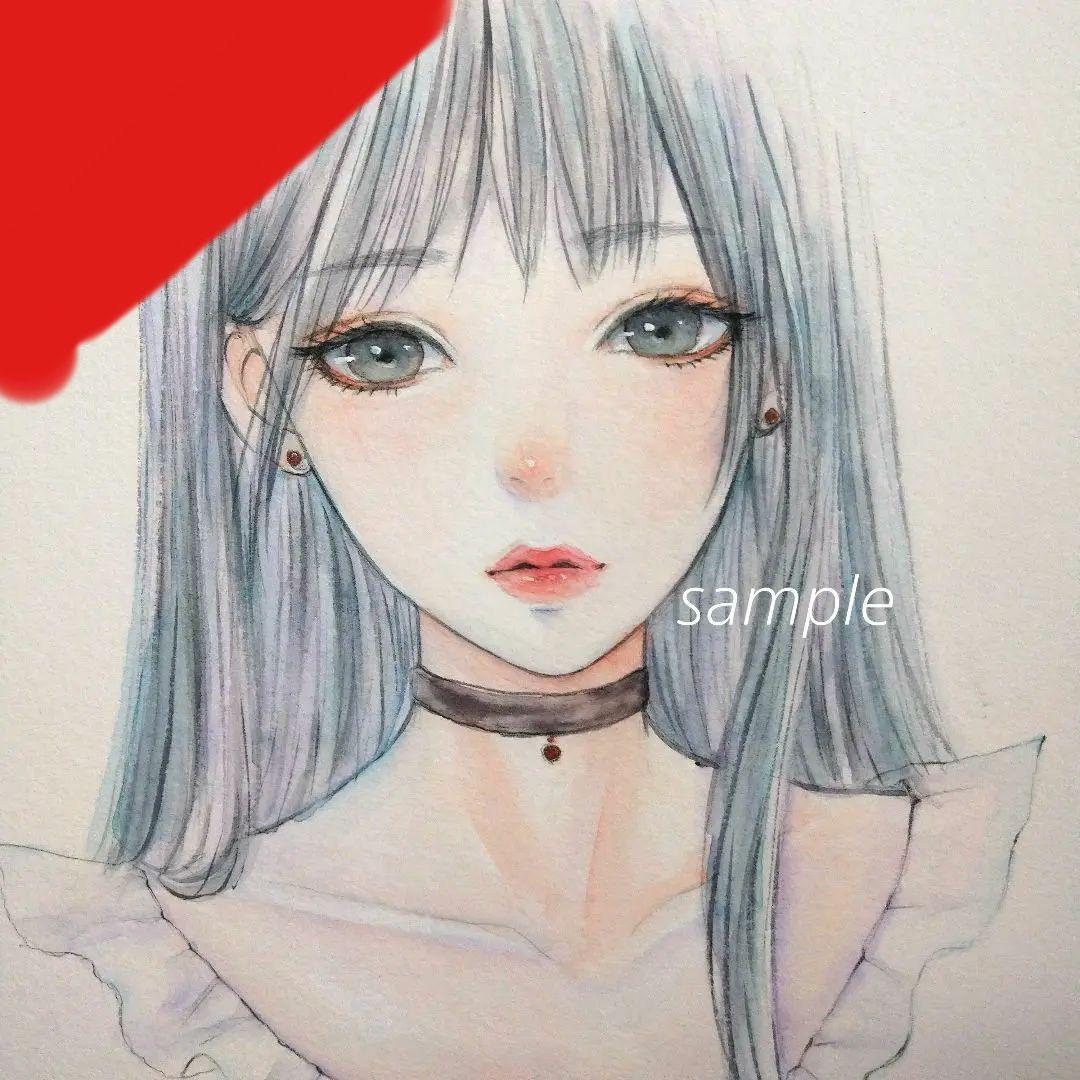 手描きイラスト　美人画　オリジナル　水彩画