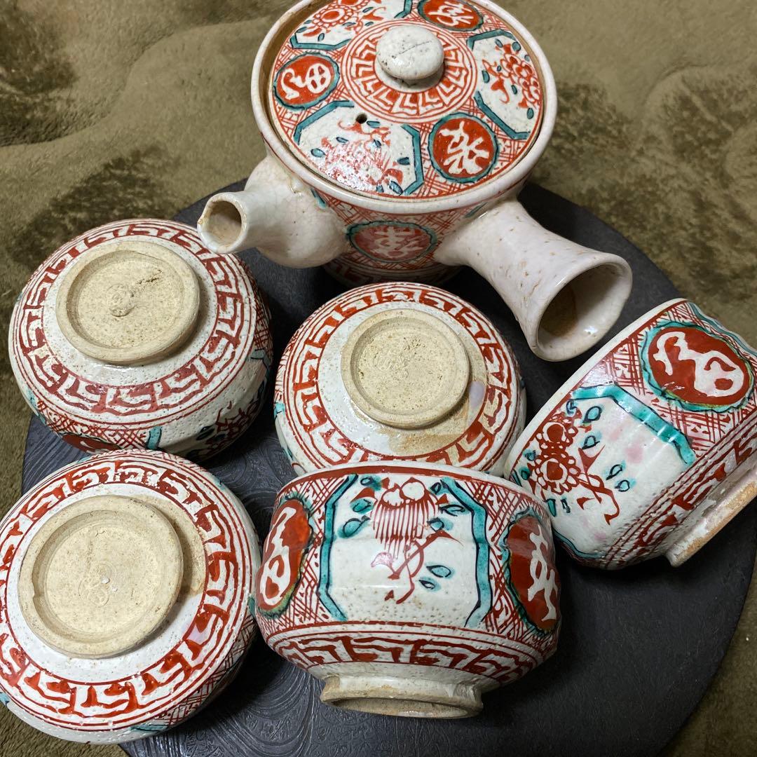 古犬山焼 赤絵 茶器セット（急須と湯呑み5客）