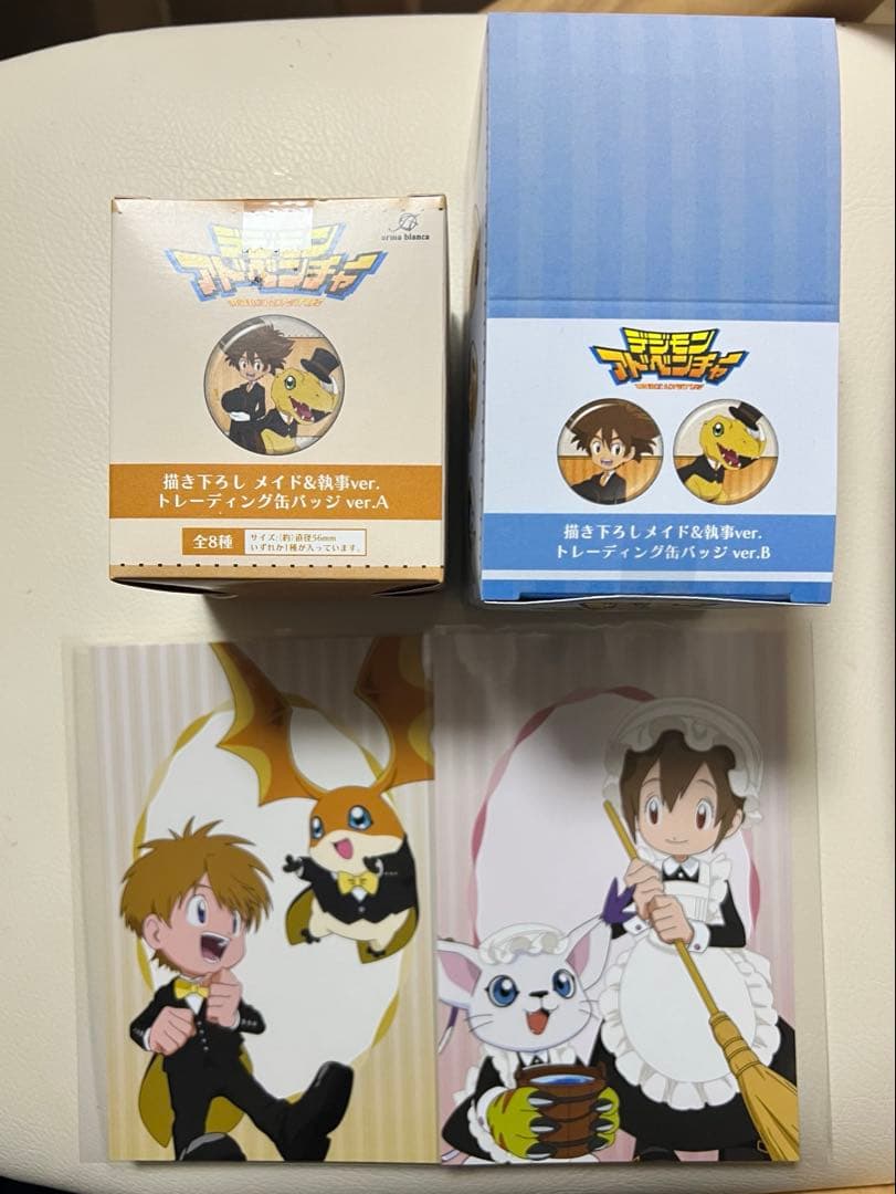 デジモン マルイ　メイド＆執事　缶バッジ　ポストカード