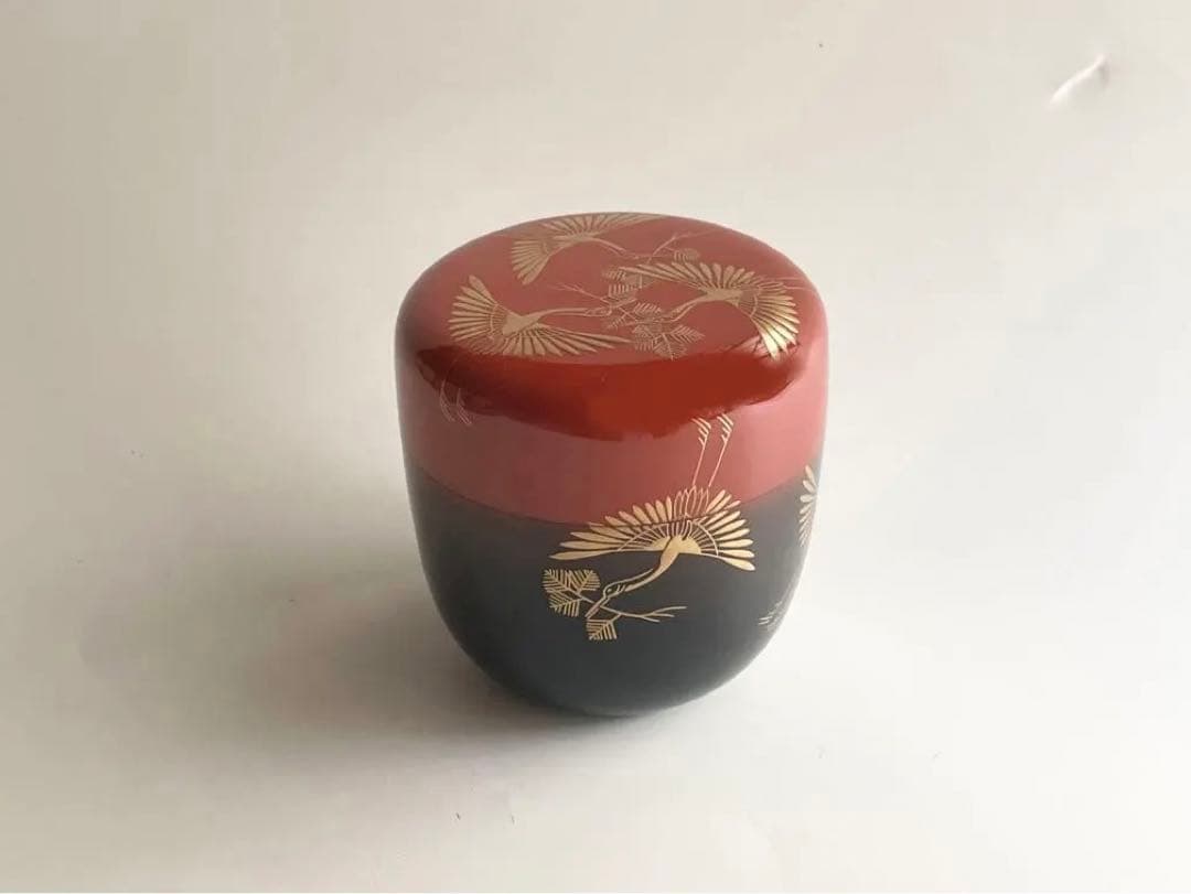 茶道具　塗師　薫和　松喰鶴蒔絵　棗　共箱　中棗　蒔絵　漆