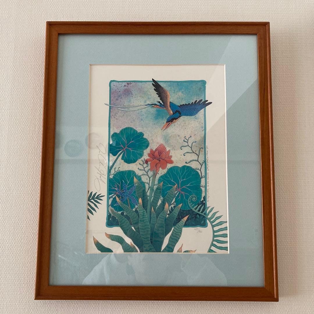 ジョアンフック植物と鳥のアート【額込】