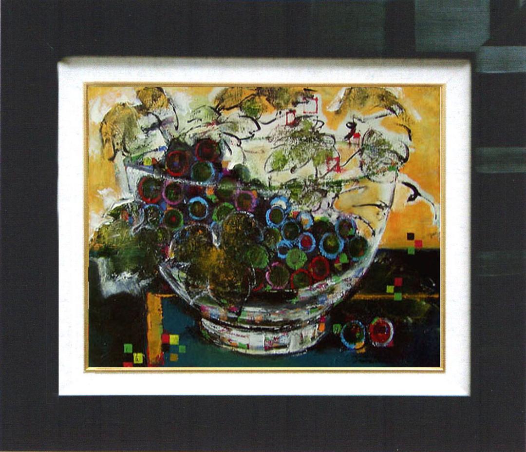油絵 菅家令子 絵 絵画 インテリア 額付(白) uF6-061203 ぶどう