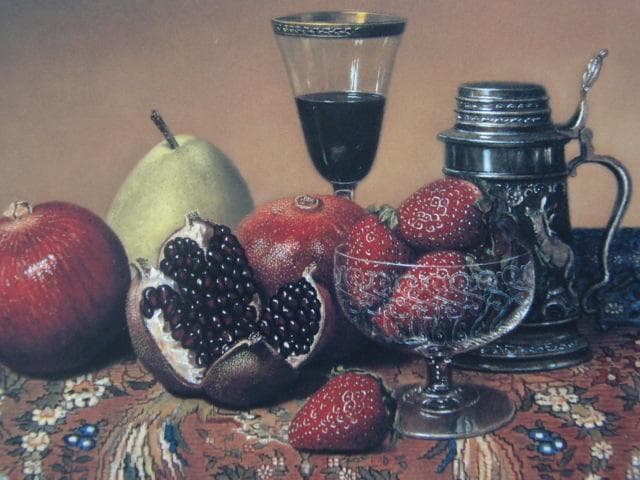 山中雅彦、【果物のある静物】、希少な画集画、新品高級額・額装付、状態良好
