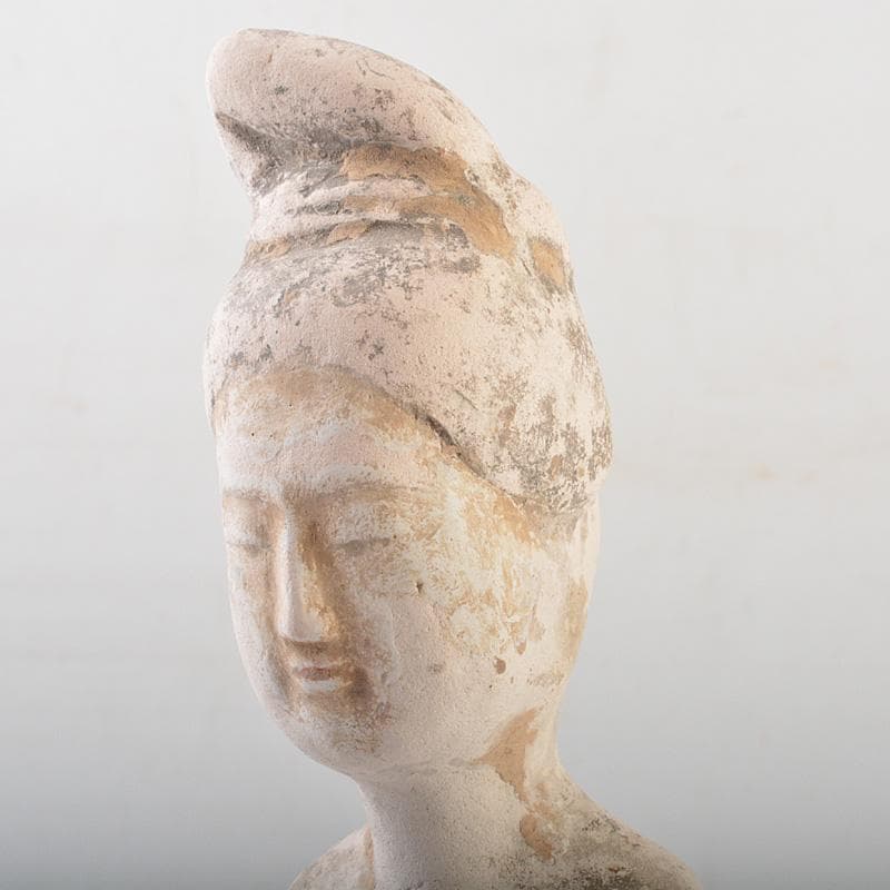 中国　唐代　加彩　人物俑　婦人胸像　置物　時代箱　M　R7157