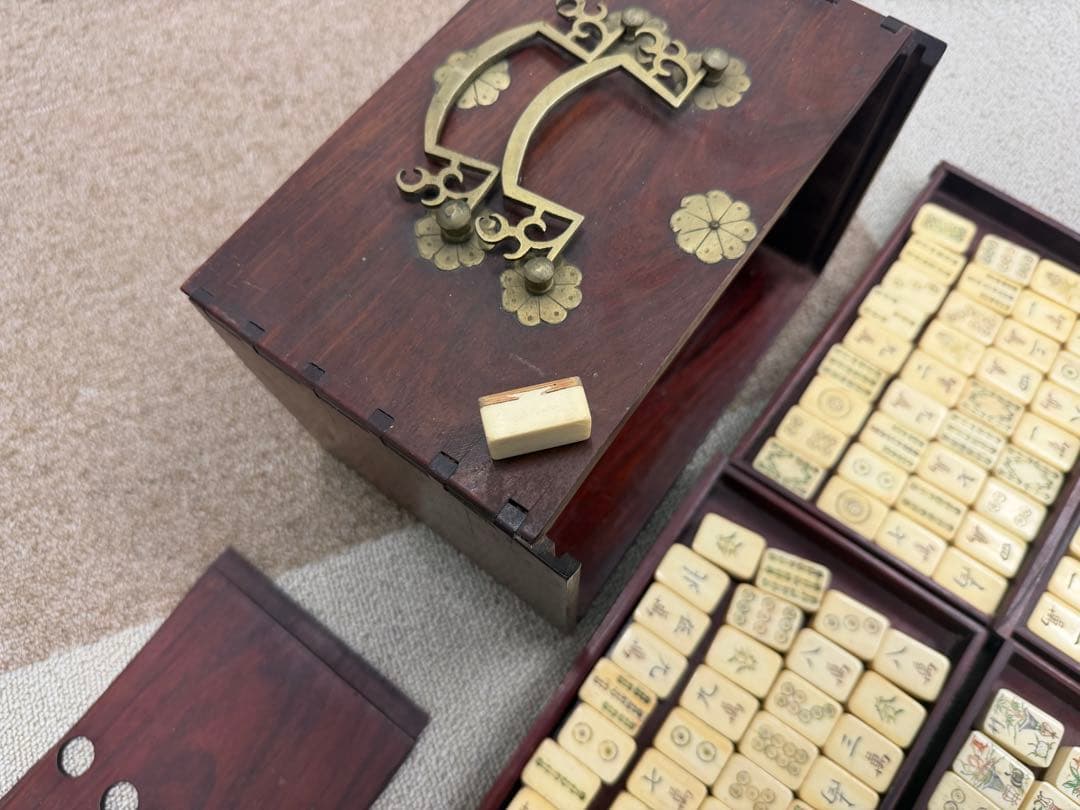 中国 竹牌 雀牌 唐木箱付き