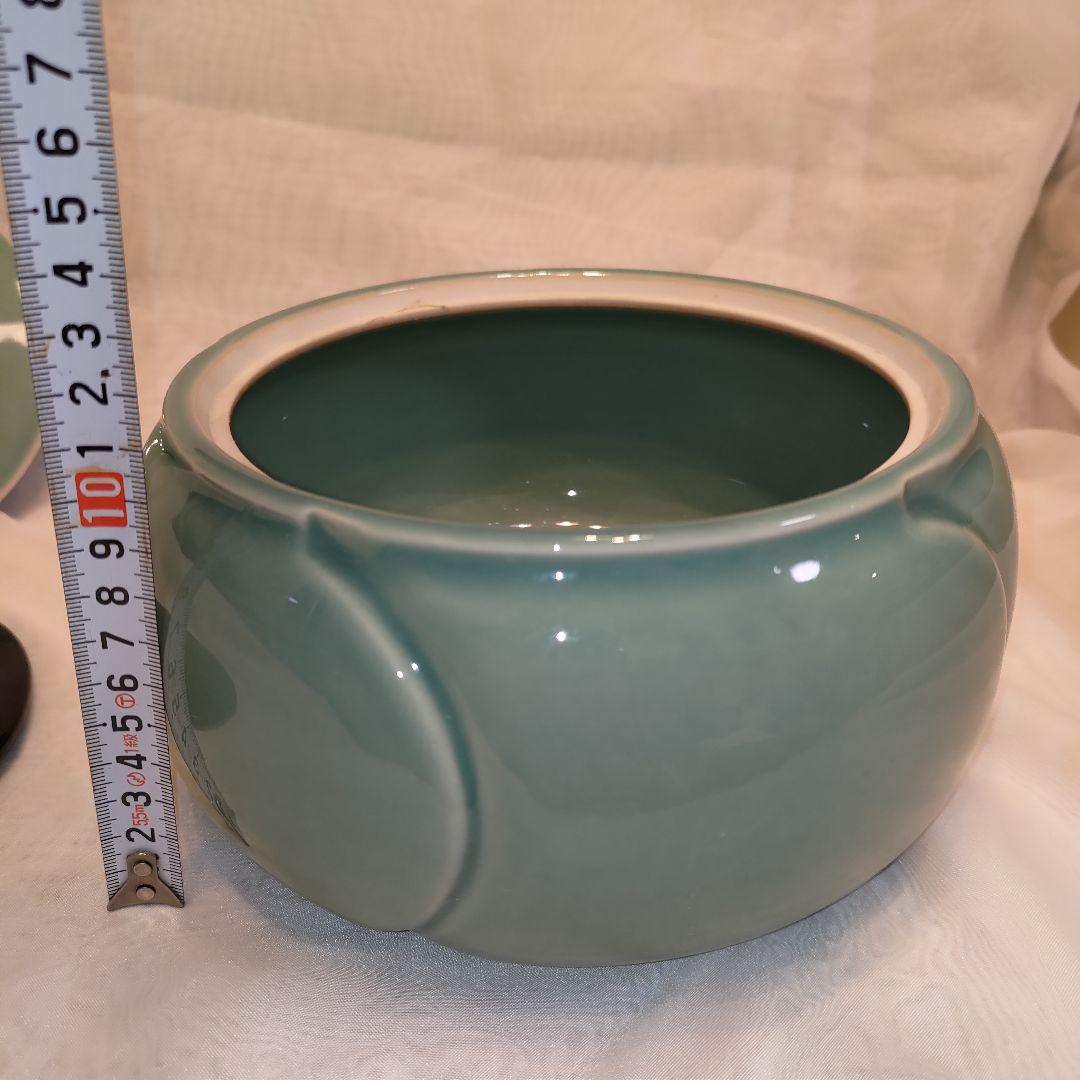 茶道具 水指 捻梅水指 青磁 塗蓋付 加藤 藤山作 (共箱)