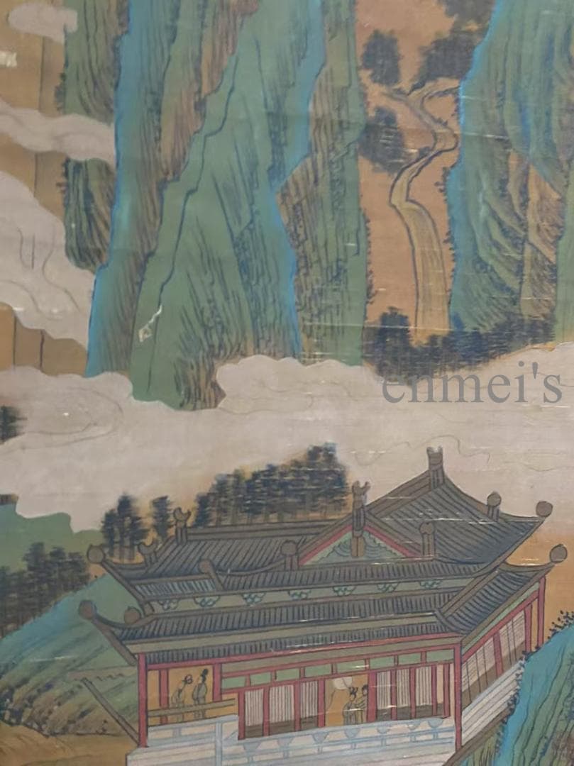 中国古美術 宋代王希孟款 山水図 掛軸 絹本 肉筆 唐物 古画 書道 名家書画