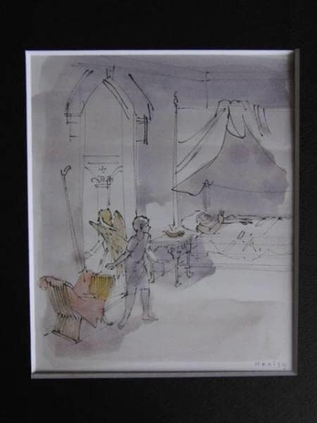 小磯 良平、サムエルへの主の呼びかけ、希少画集画、新品額装付