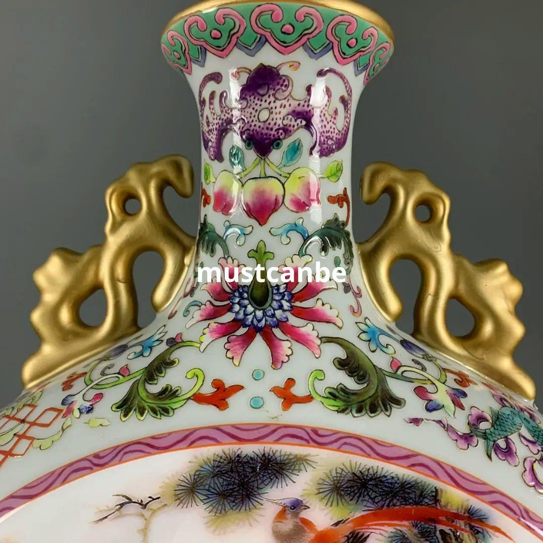 乾隆蒔山山水松鶴延年図抱月瓶 花瓶 景徳鎮 陶磁器 装飾品現代工芸品美術品 置物