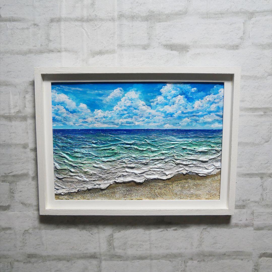 油絵 油彩 油彩画 絵 絵画【夏の砂浜の海】