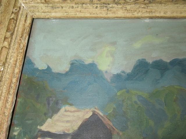 美品 昭和25年作 真作◆理髪師の画家 岩井 弥一郎『風景画』油彩・板（M4号）