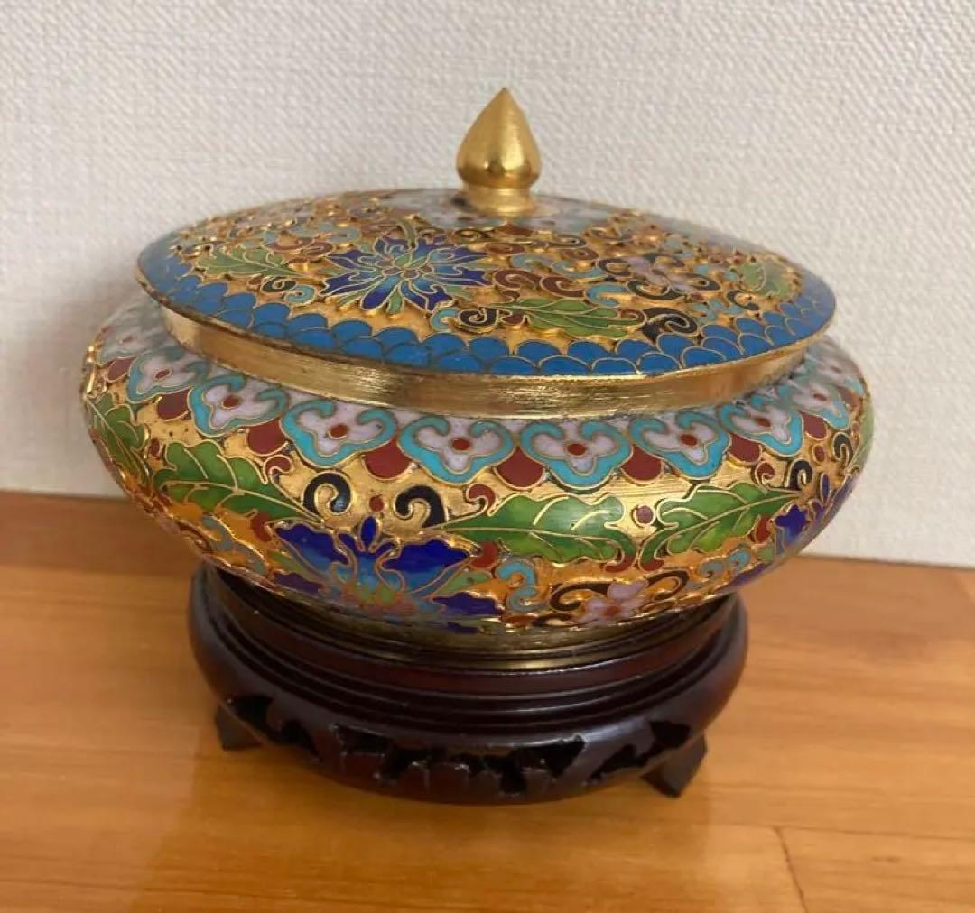 七宝焼　香合　唐草　小物入れ　トレー