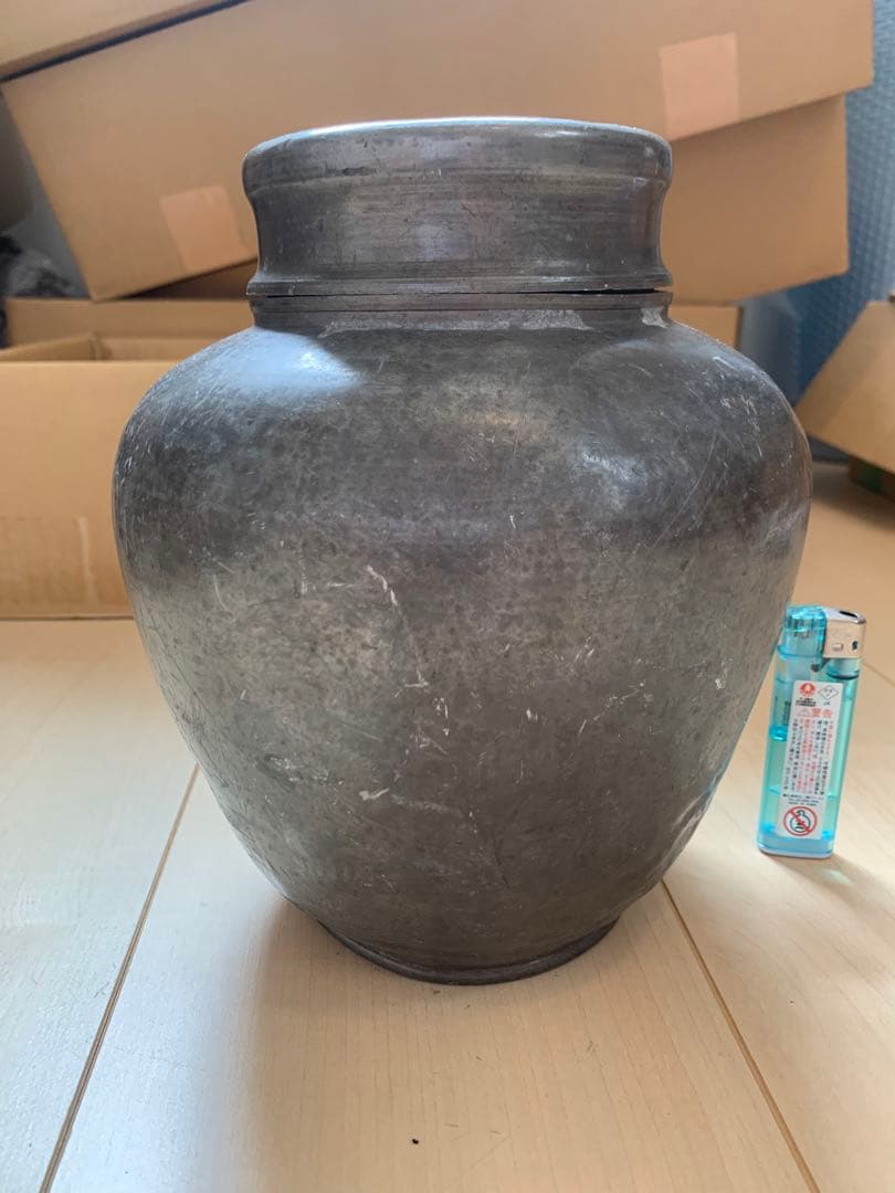 古錫製　錫斑茶壷　煎茶道具　高さ21cm