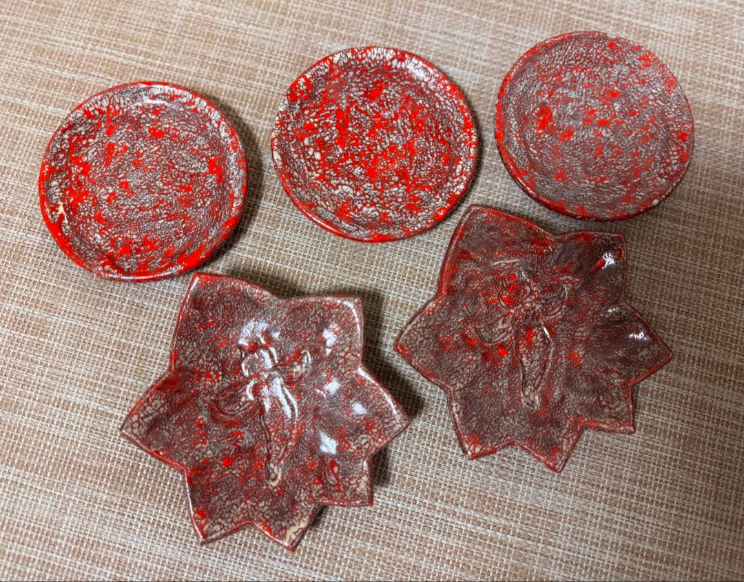 箕面焼　皿　茶托　紅葉皿　五個