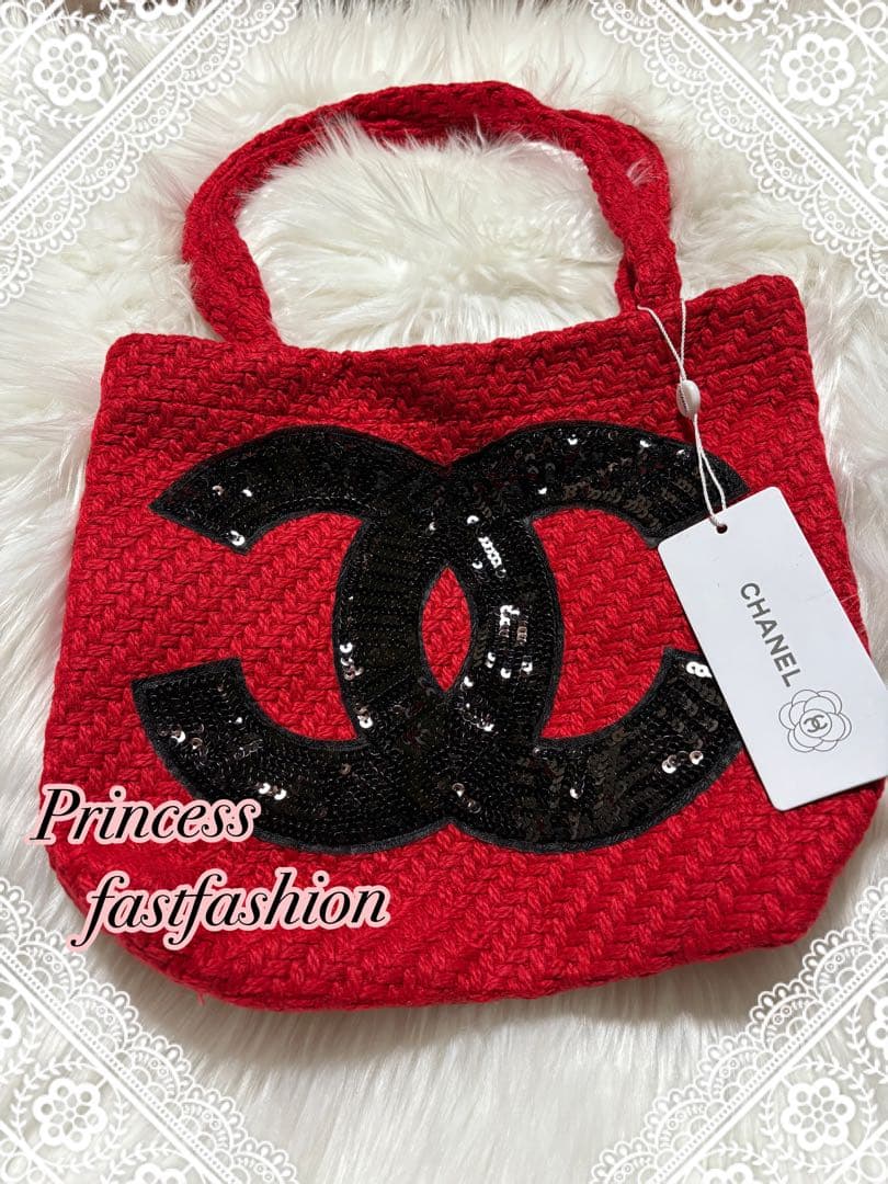 R*E様 シャネル CHANEL ニット編み レッド＆ブラック スパンコール ト