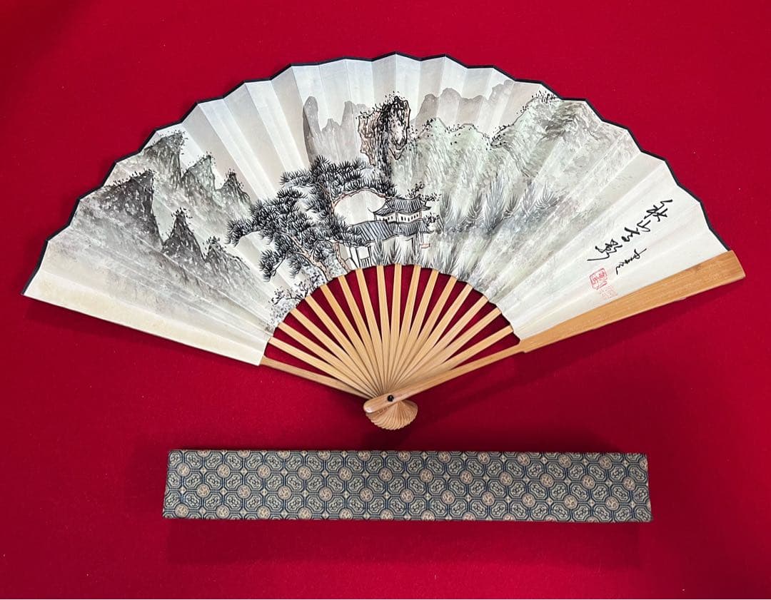 中国美術 中国古玩 紙扇子 書道 乙丑年作 楓橋夜泊