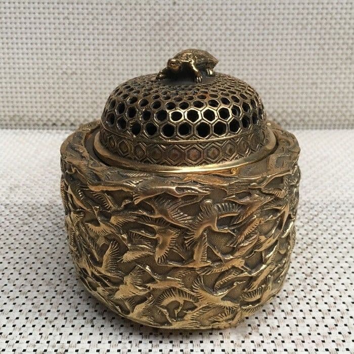 千鶴亀薫香炉 銅製 工芸品 美術品 置物