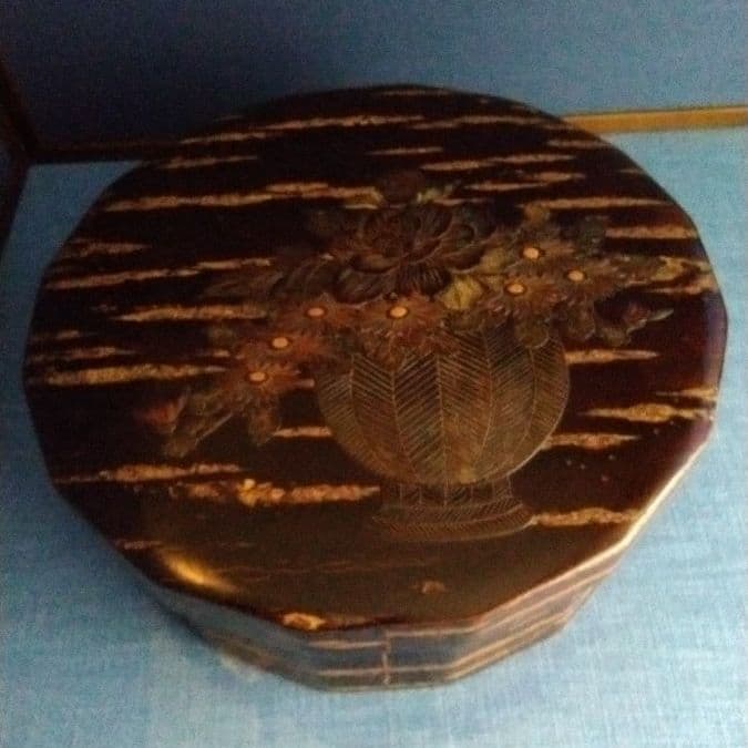 桜樺細工　茶びつ　名工の作品　花籠