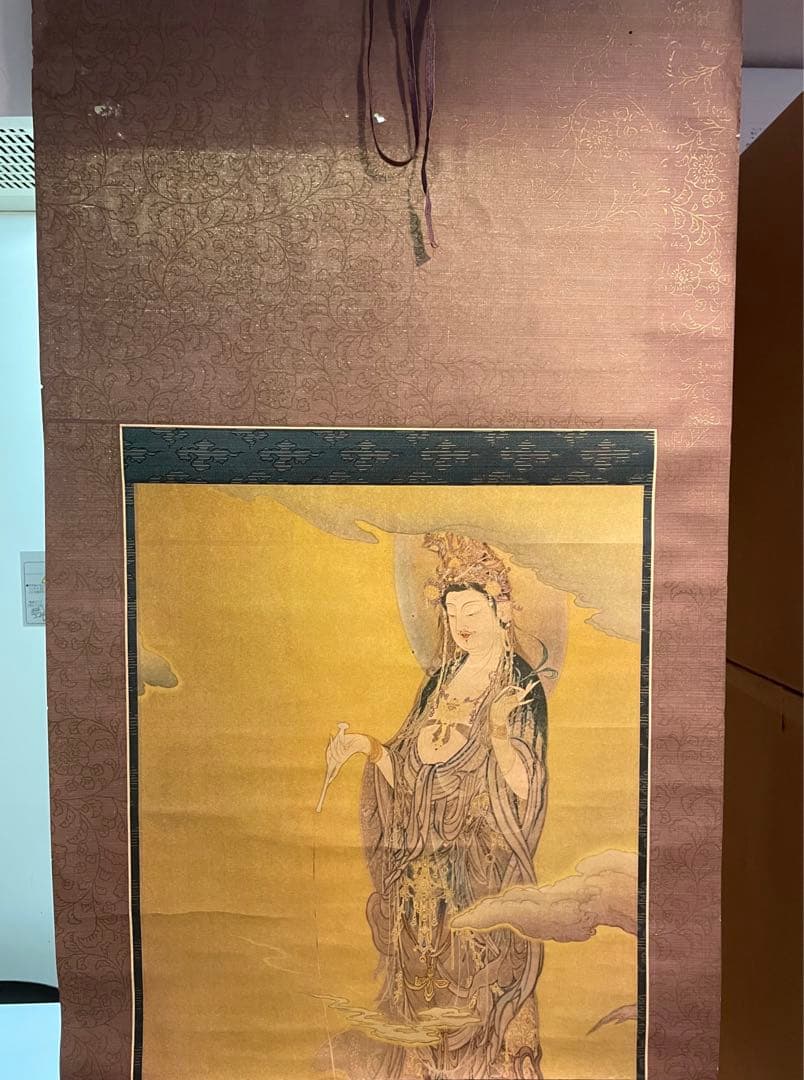 昭和初期【狩野芳崖 悲母観音】稀少國寳アンティーク日本掛け軸 骨董 中国 美術品
