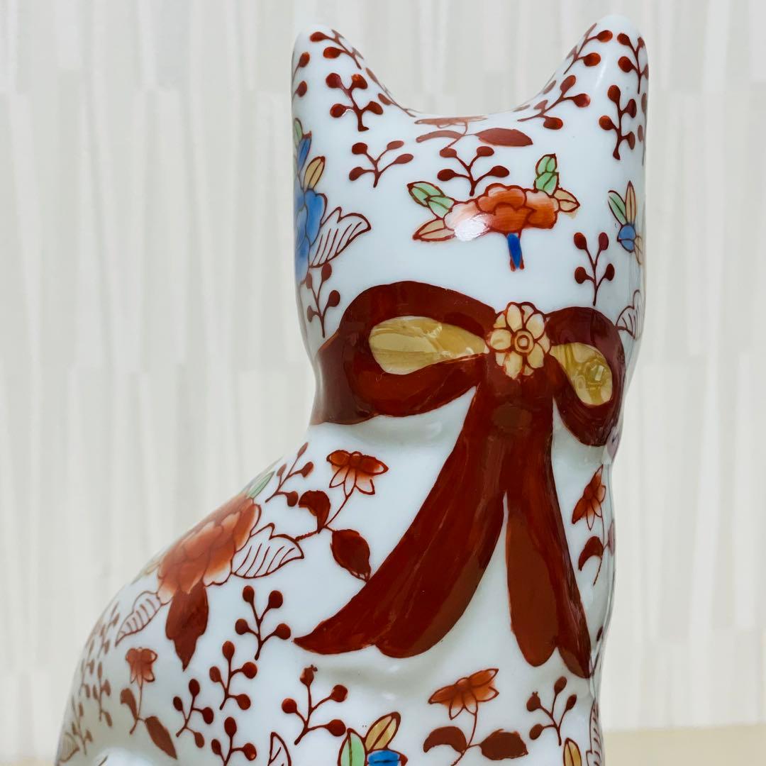 大型 古伊万里 金彩 色絵 猫 置物 陶器製 縁起物 アンティーク
