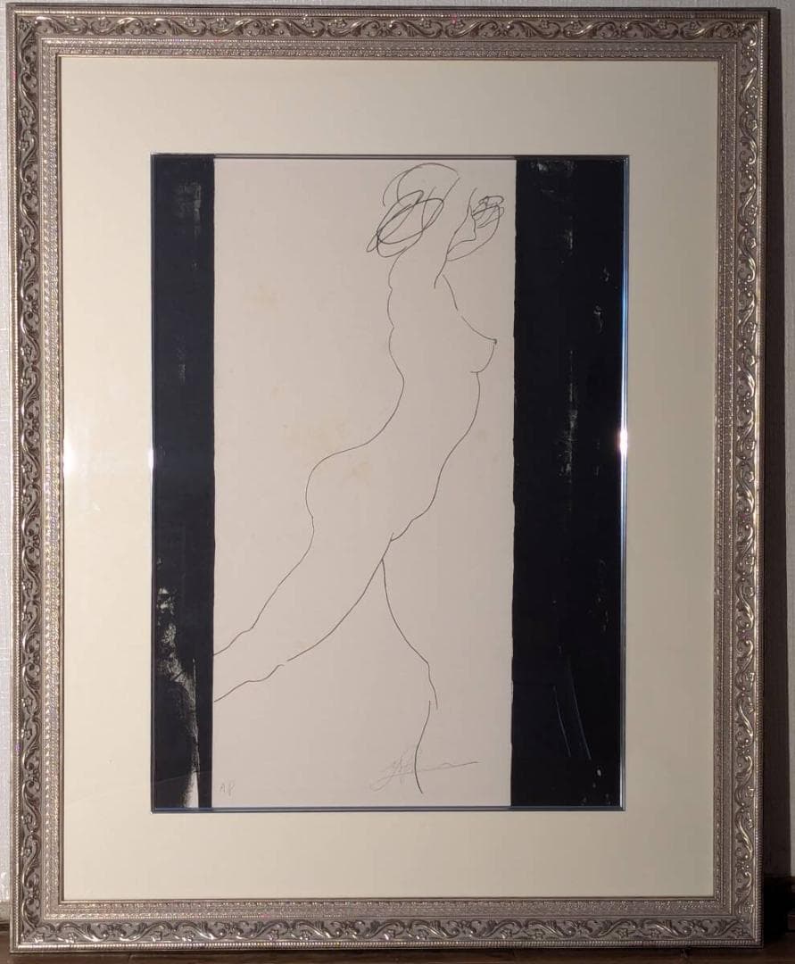 【真作】版画　リトグラフ　流麗な裸婦デッサン　モダンアート　箱・黄袋入　Z19