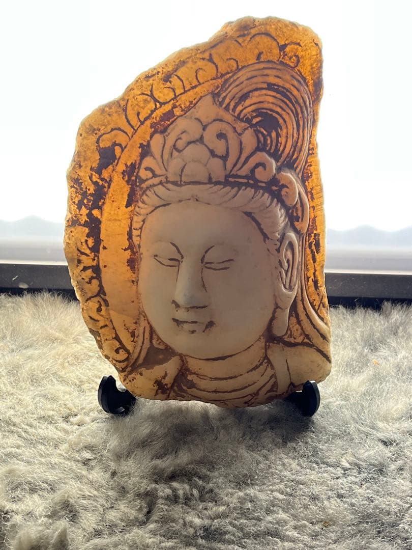 白玉　石　中国　万里長城　石彫刻 仏像 石造観音 仏頭 古美術 置物 彫刻