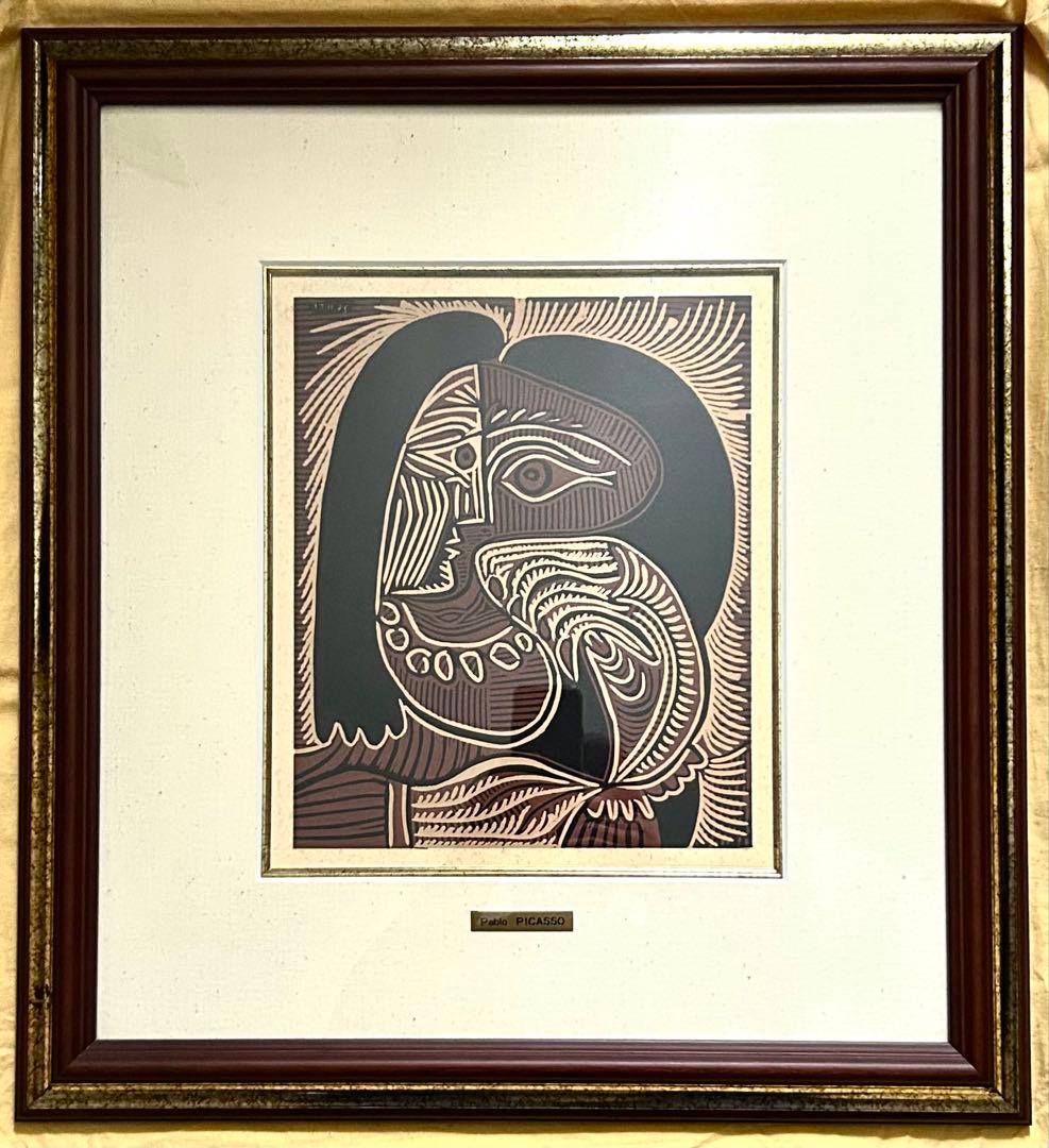Picassoピカソ 版画リノリュウムカット 首飾りの婦人 1962年