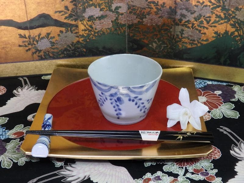 古伊万里　染付　藤の図　大振蕎麦猪口　江戸期　C038AS-CXa