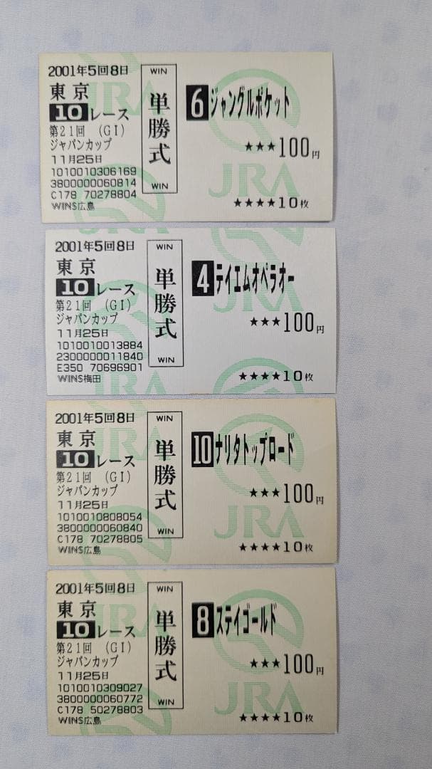 【ウマ娘 新時代の扉】2001年ジャパンカップ 単勝馬券 １着－４着