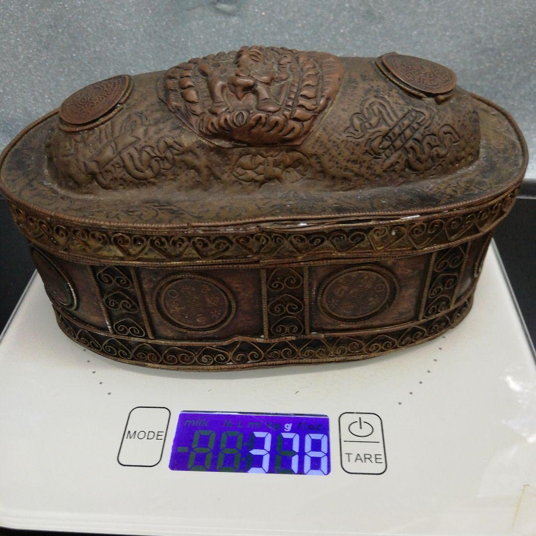 インド　タイ　幸運の福神　時代古銅製　打出し楕円形ガネーシャ神　アンティーク品
