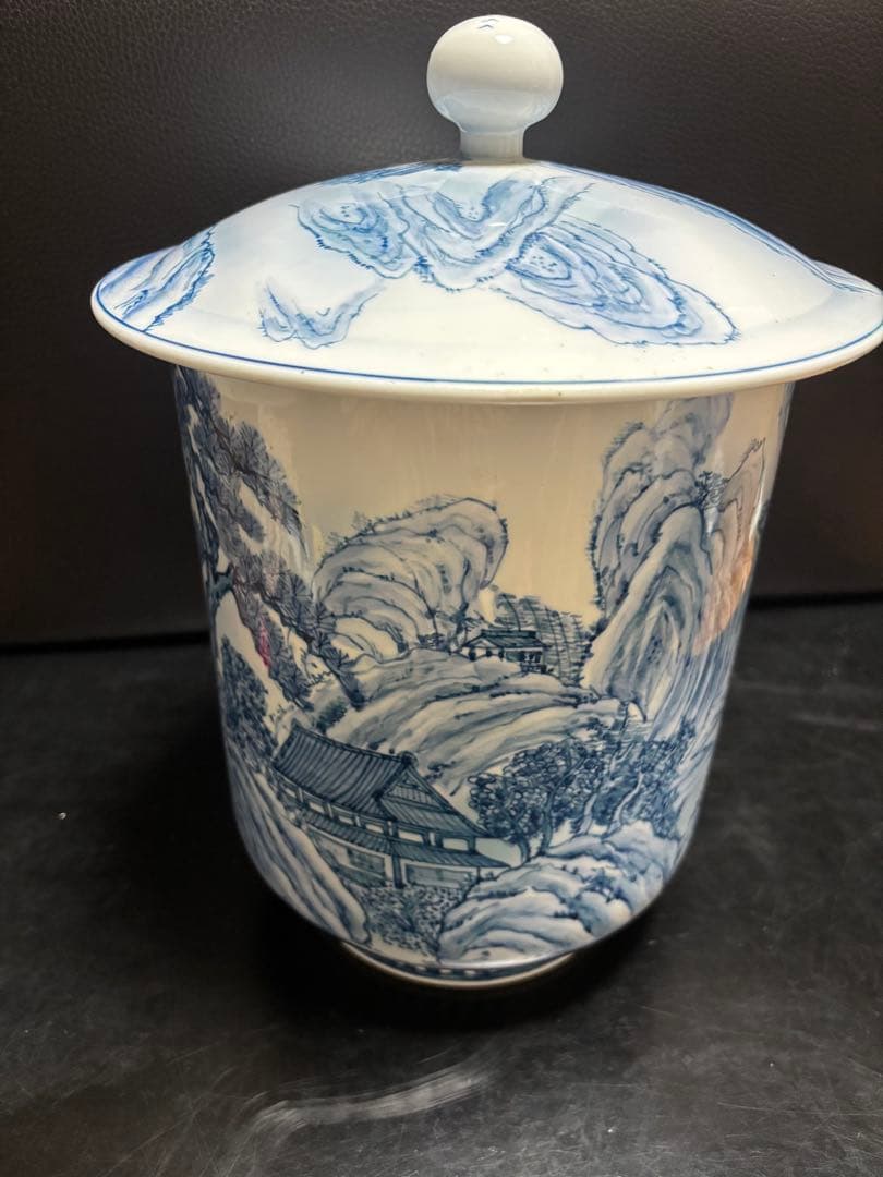 飾り壺　山水画　染付　骨董品