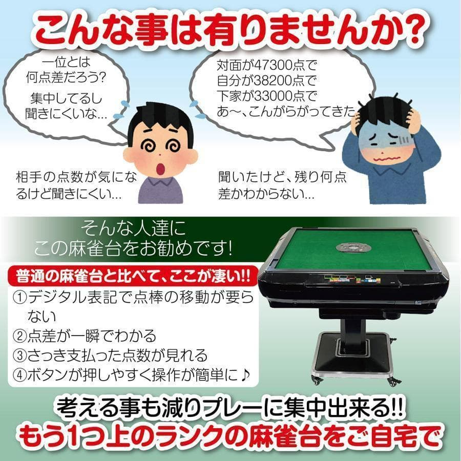 全自動 麻雀卓 折りたたみ式 デジタル表記 キャスター付 家庭用（ワインレッド）