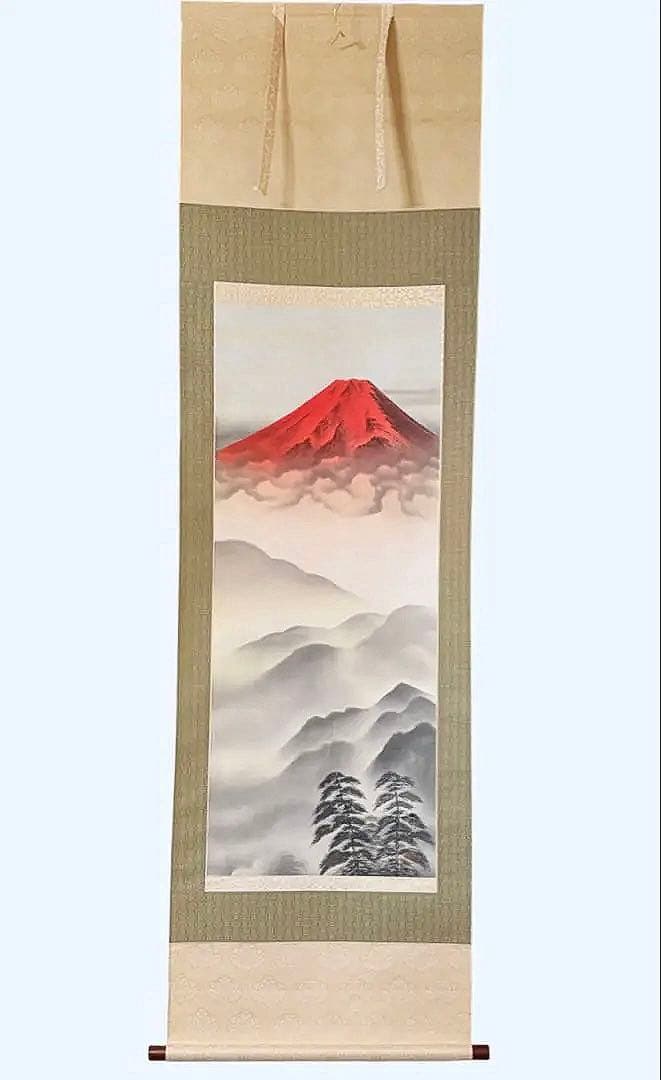 「赤富士」　杉原蘭雪 茶道具 掛軸 日本画 共箱あり 富士山 正月 200