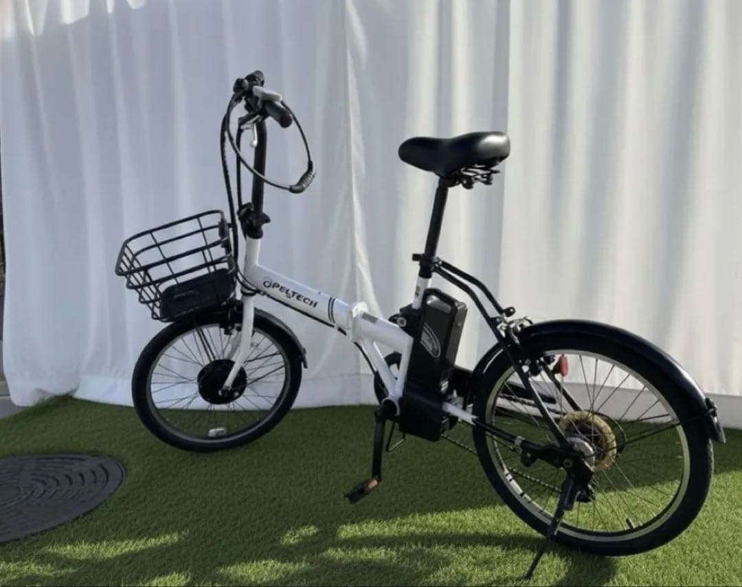PELTECH 電動アシスト自転車 折りたたみ 前カゴ付 白