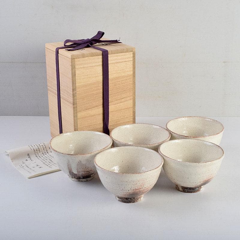 茶道具　萩焼　一立窯　浦裕作　萩茶碗　五客　共箱　V　8896