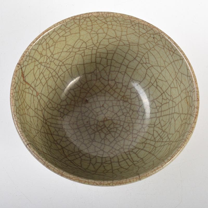 中国　哥窯　青磁　金絲鉄線　花文茶碗　金継ぎ直し　時代箱　C　6602