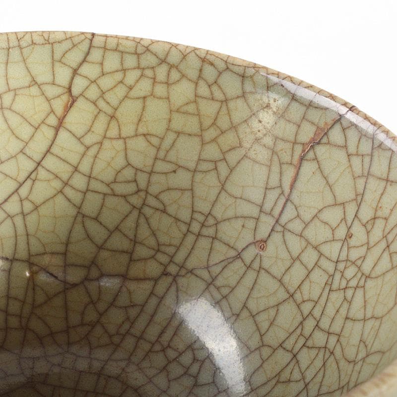 中国　哥窯　青磁　金絲鉄線　花文茶碗　金継ぎ直し　時代箱　C　6602