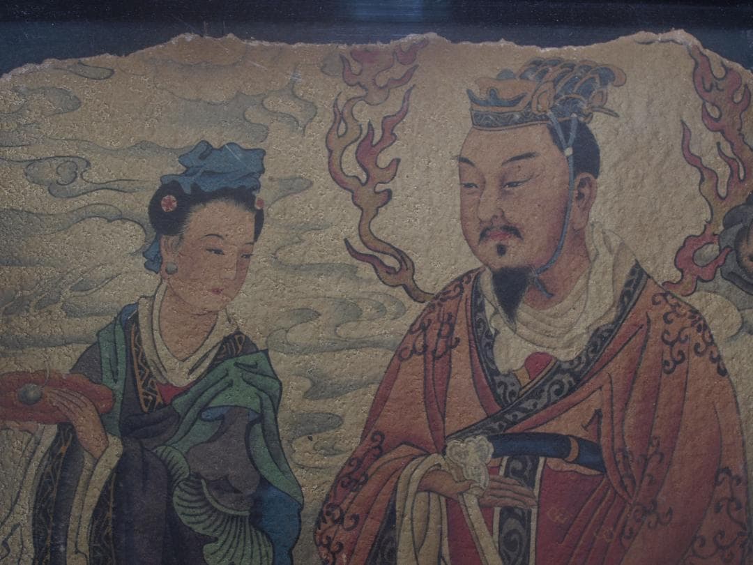古民家整理品　中国唐時代敦煌莫高窟壁画 彩絵人物像 AK1823A6-4