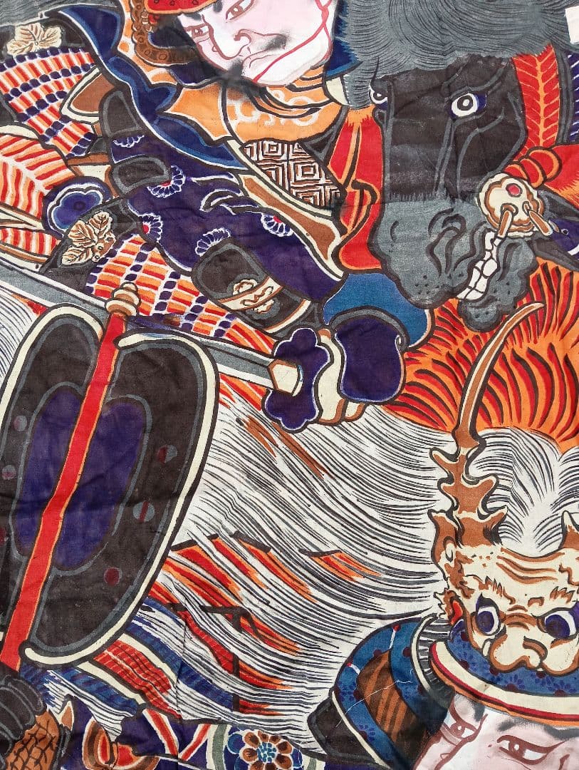 ミ*ミ様 武者絵　武将　侍のぼり旗　戦国時代　着物　綿　江戸　明治　手書き　古布