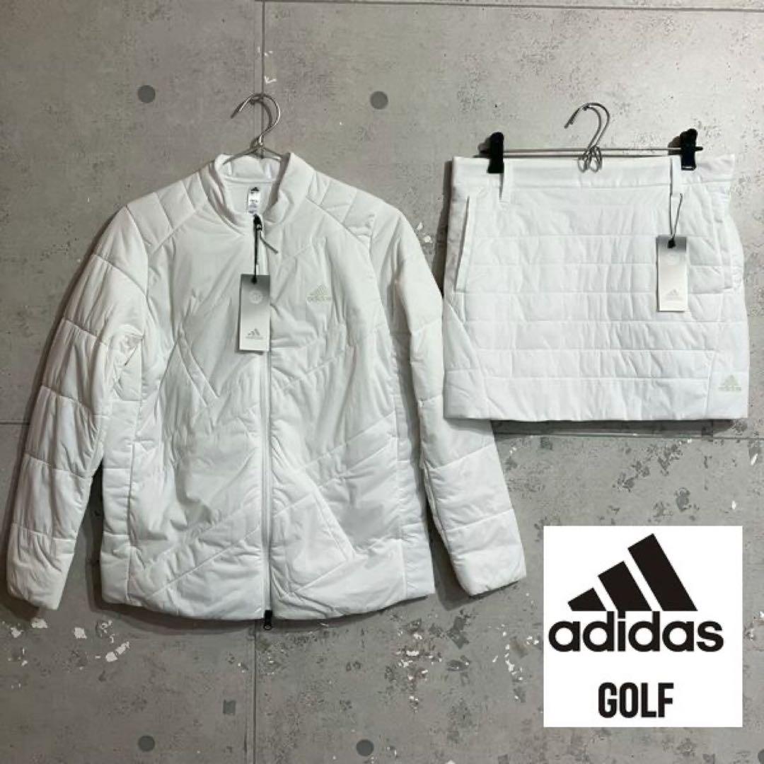 新品 レディースL adidasゴルフ保温 キルティング中綿ジャケット&スカート