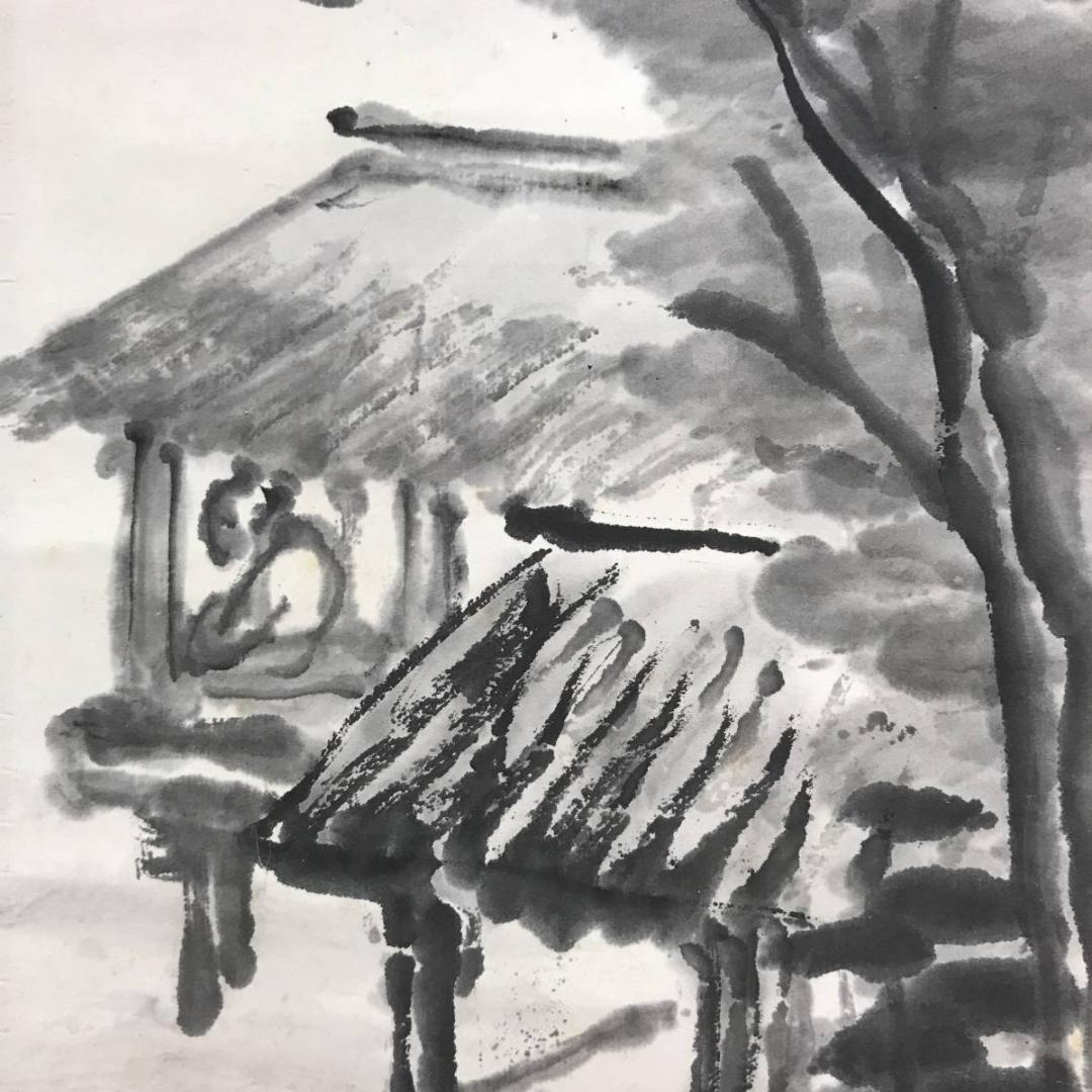【真作】津田白印/倚山峻絶/山水図/幽居図/掛軸/名家伝来/AC-115