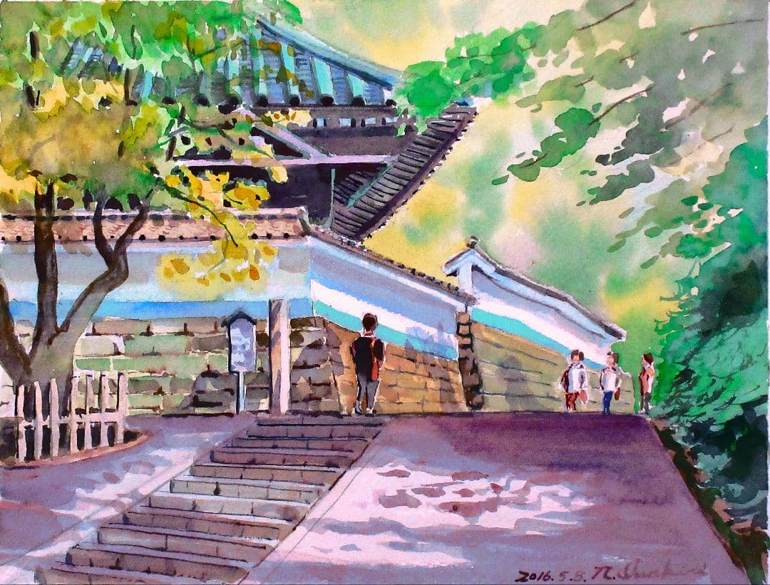 水彩画 鎌倉円覚寺2016年作 原画 額縁付き F6号