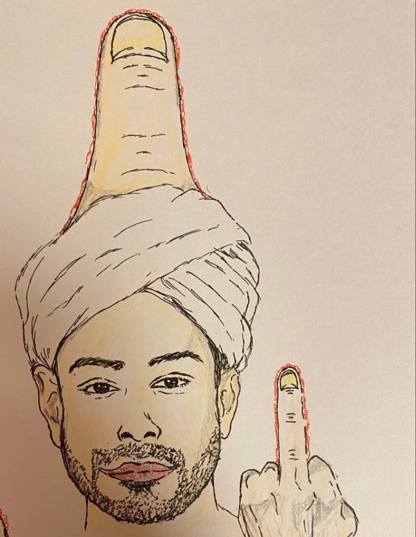 中指を立てるインド人と、可愛い生命体が中指立ててる絵+a