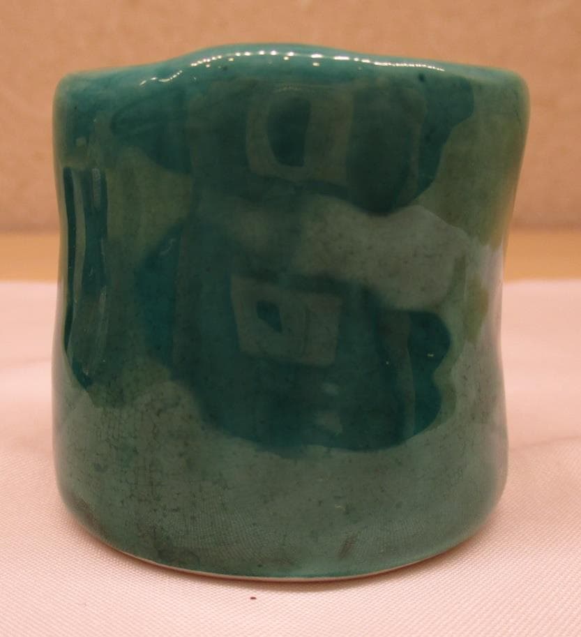 送料込【逢絢亭】茶道具 蓋置 膳所焼 青交趾 つくね 陽炎園 共箱入り