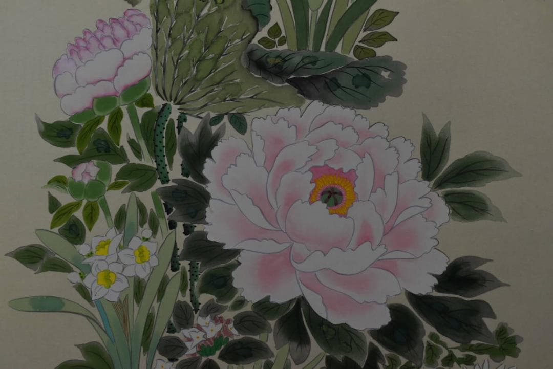 【真作】川口栖香/名花十二客図/四季花図/掛軸/名家伝来/AA-283