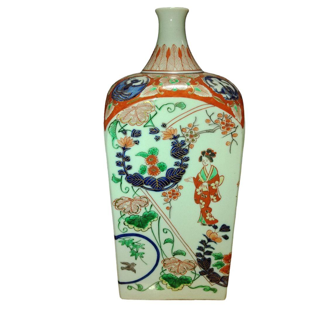古伊万里　美人色絵角徳利　角福