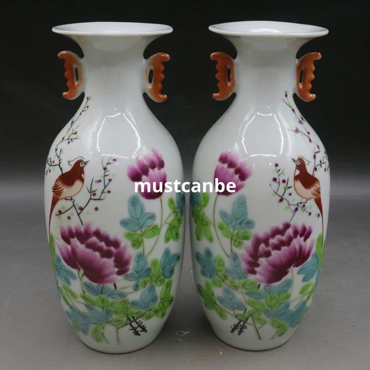 同治花鳥図両耳瓶 景徳鎮 陶磁器 装飾品 現代工芸品 美術品 置物