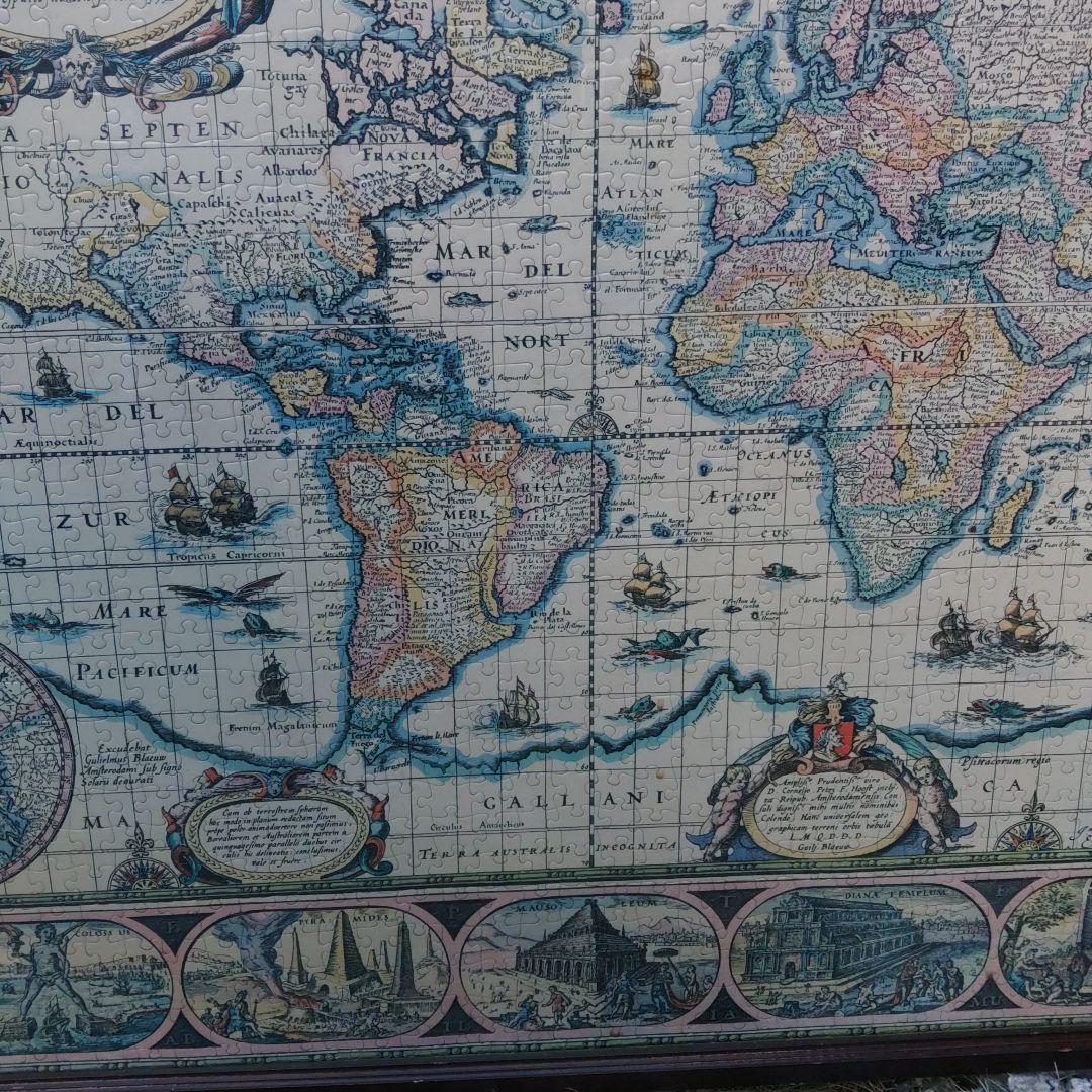 ジグソーパズル　中世世界地図　中古　額付き