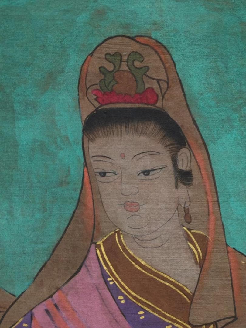 中国古美術・純手描き・人物画芯・送子觀音画像167x86cm・書画・絹本・仏像
