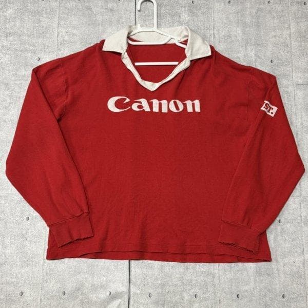 80s 当時物 CANON ラガーシャツ 襟付き ロンT 両面プリント キャノン